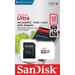 Memoria SanDisk Ultra microSDHC UHS-I con adaptador 32GB 80MB/s 533X